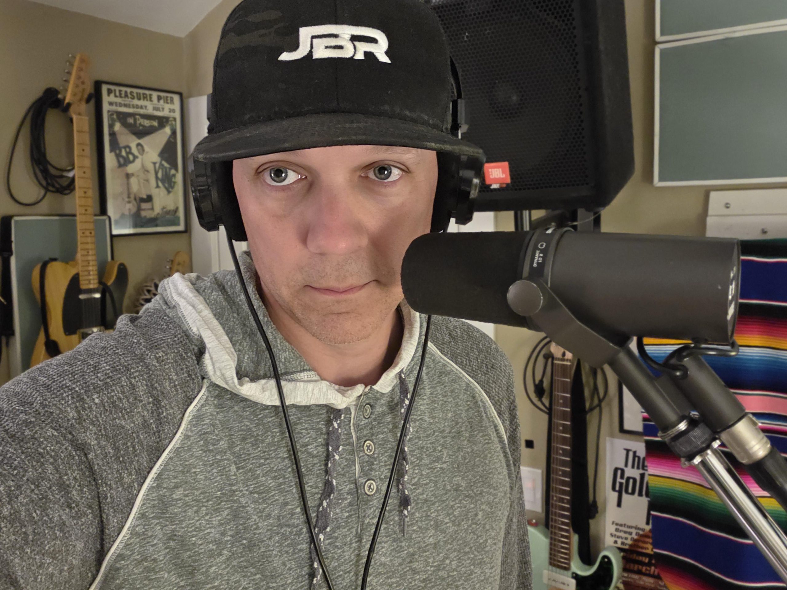 JBR laying down vocal tracks on Covered in Blues